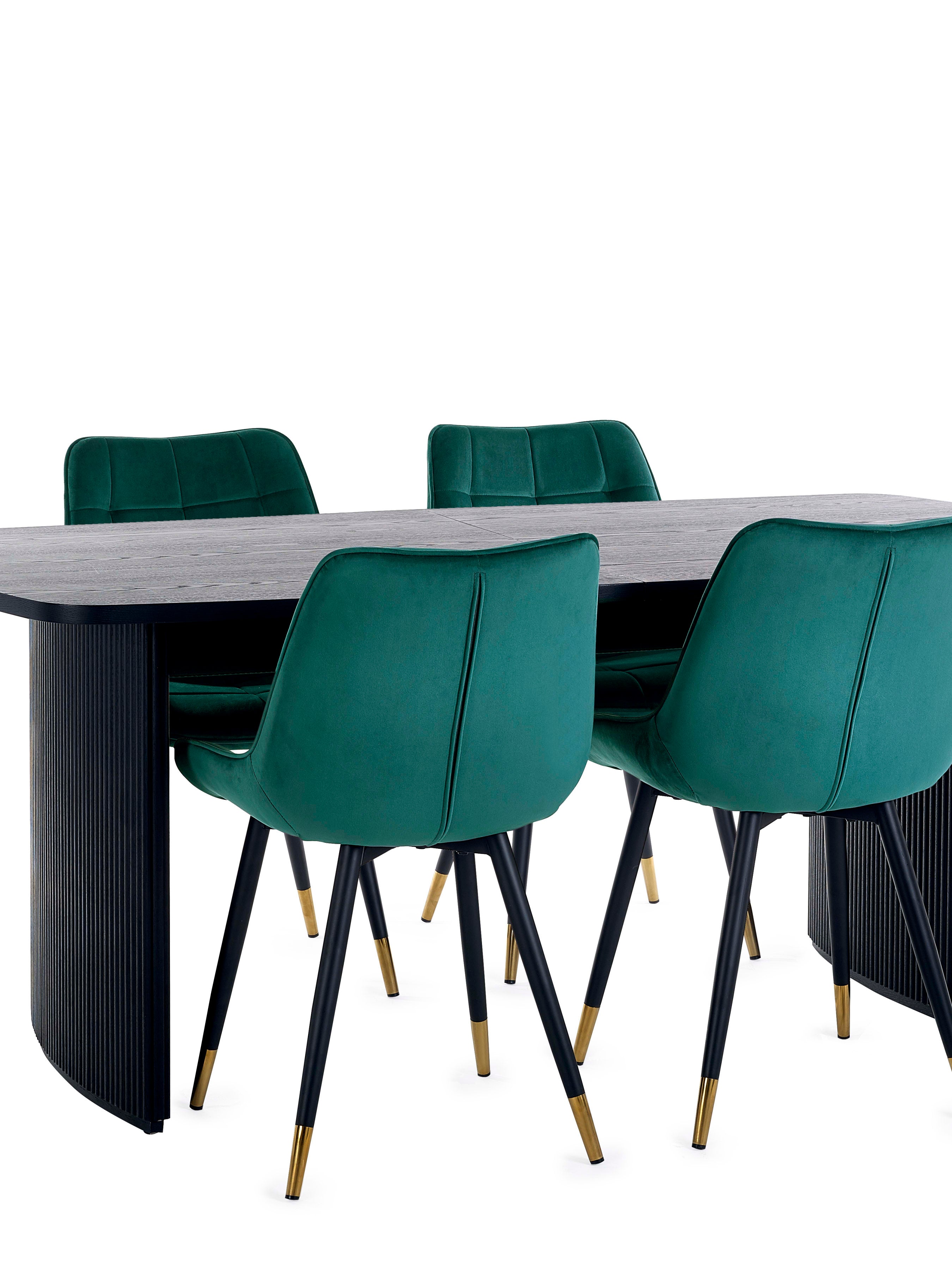 Louis Extending Table and 4 Hadid Green Chairs – Black Ash Effect