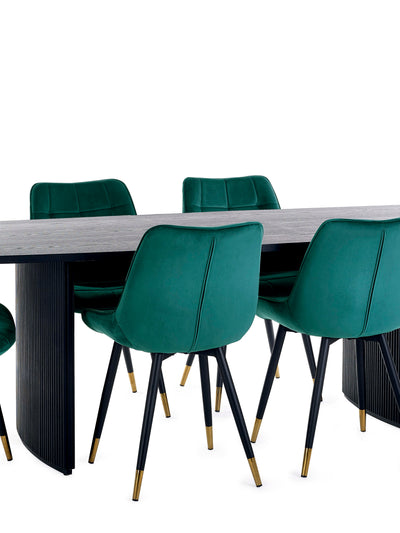 Louis Extending Table and 6 Hadid Green Chairs – Black Ash Effect