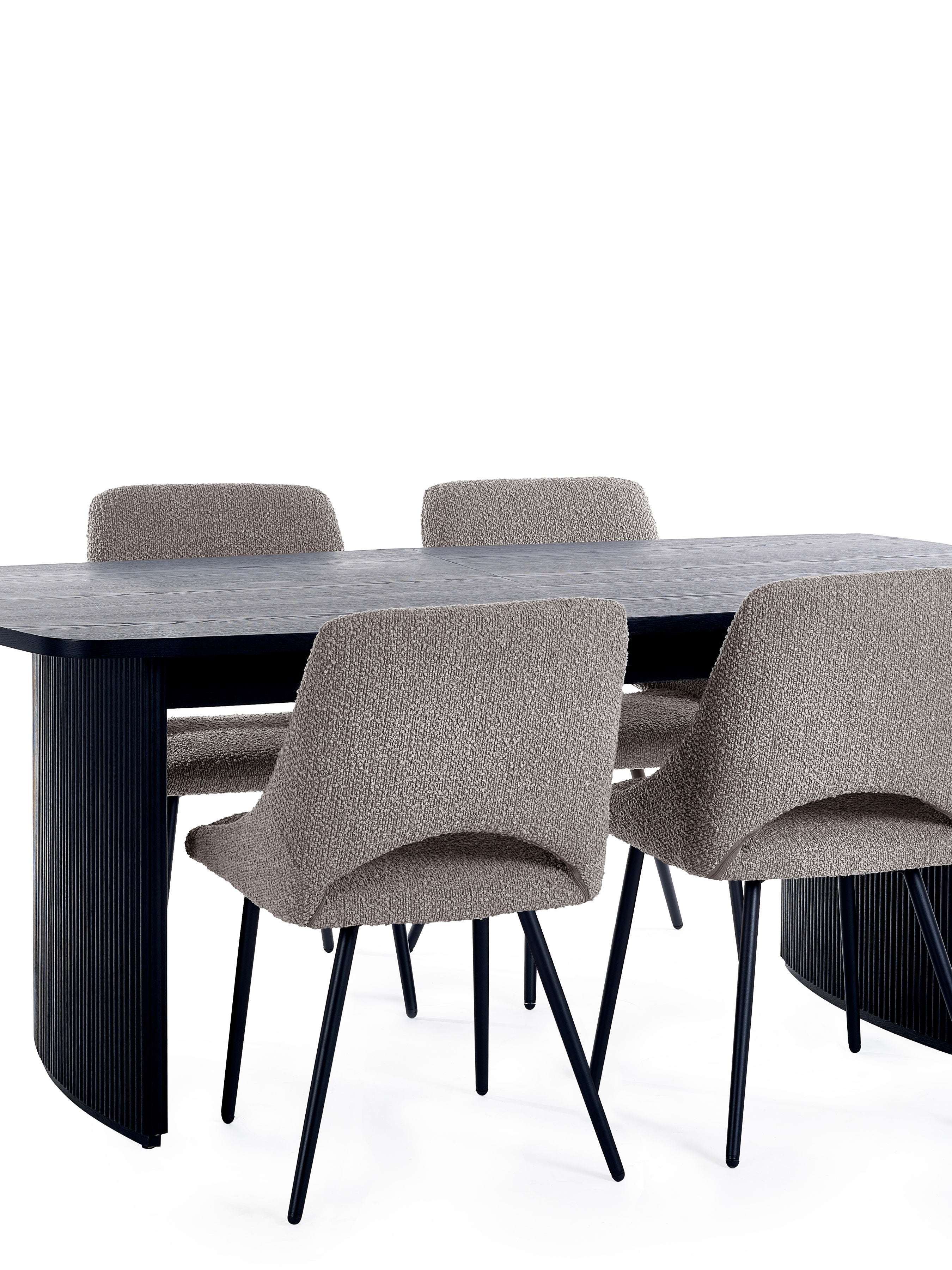 Louis Extending Table and 4 Iris Grey Chairs – Black Ash Effect