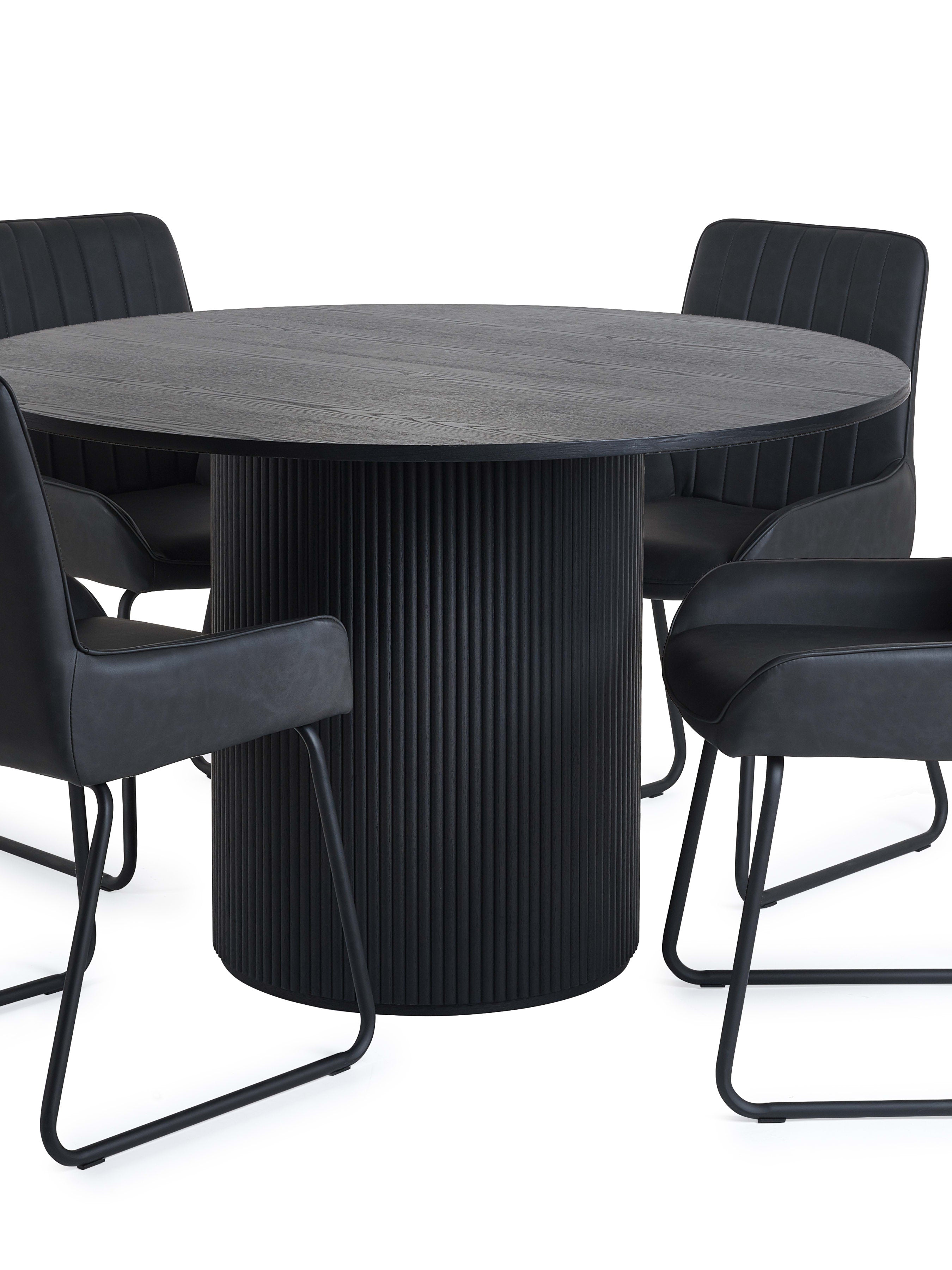 Louis Round Table and 4 Soho Chairs – Black Ash Effect