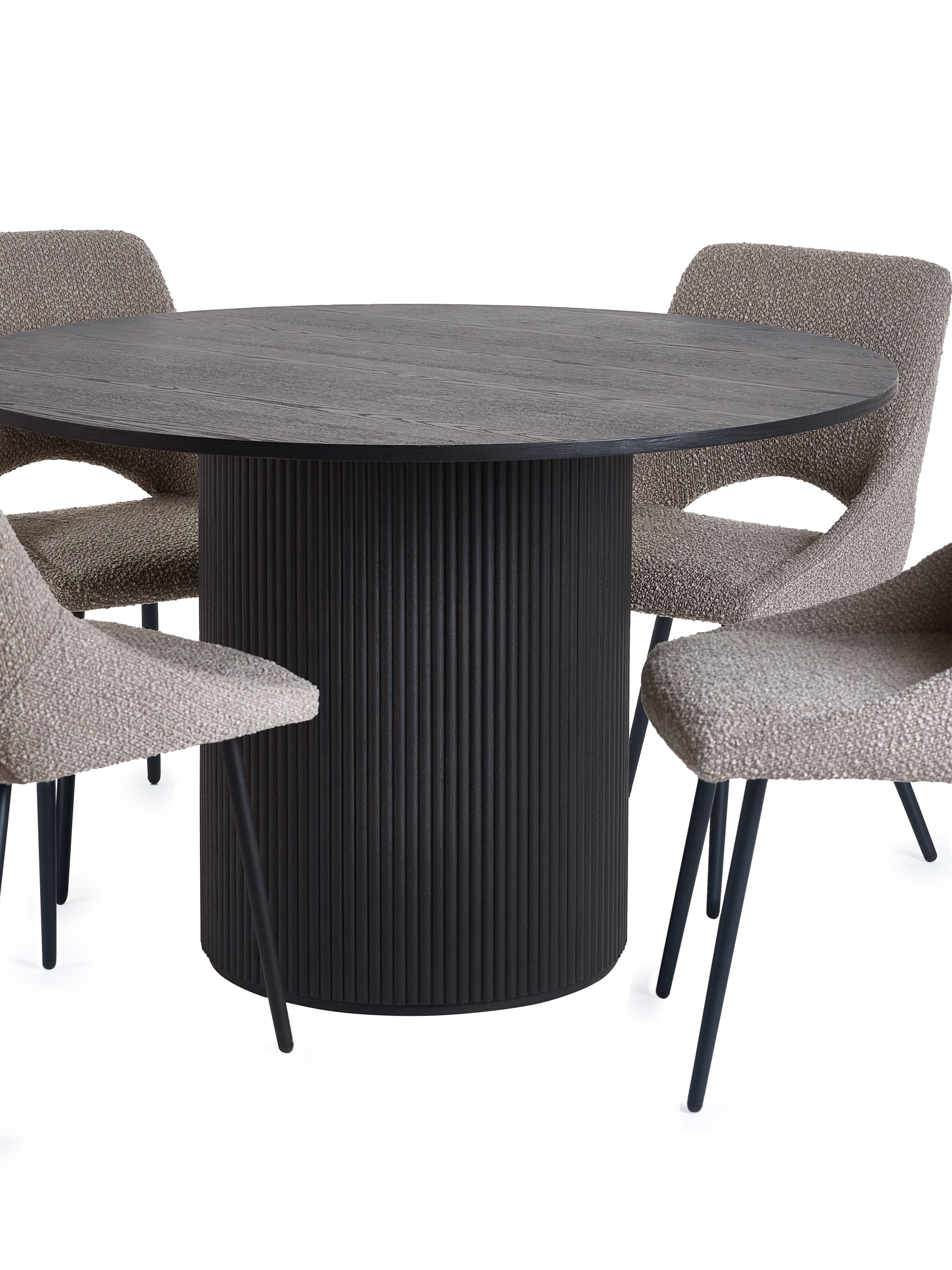 Louis Round Table and 4 Iris Grey Chairs – Black Ash Effect