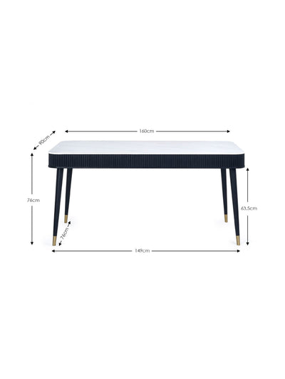 Louis Rectangular Stone Top Table and 6 Hadid Green Chairs – White Marble Effect and Black