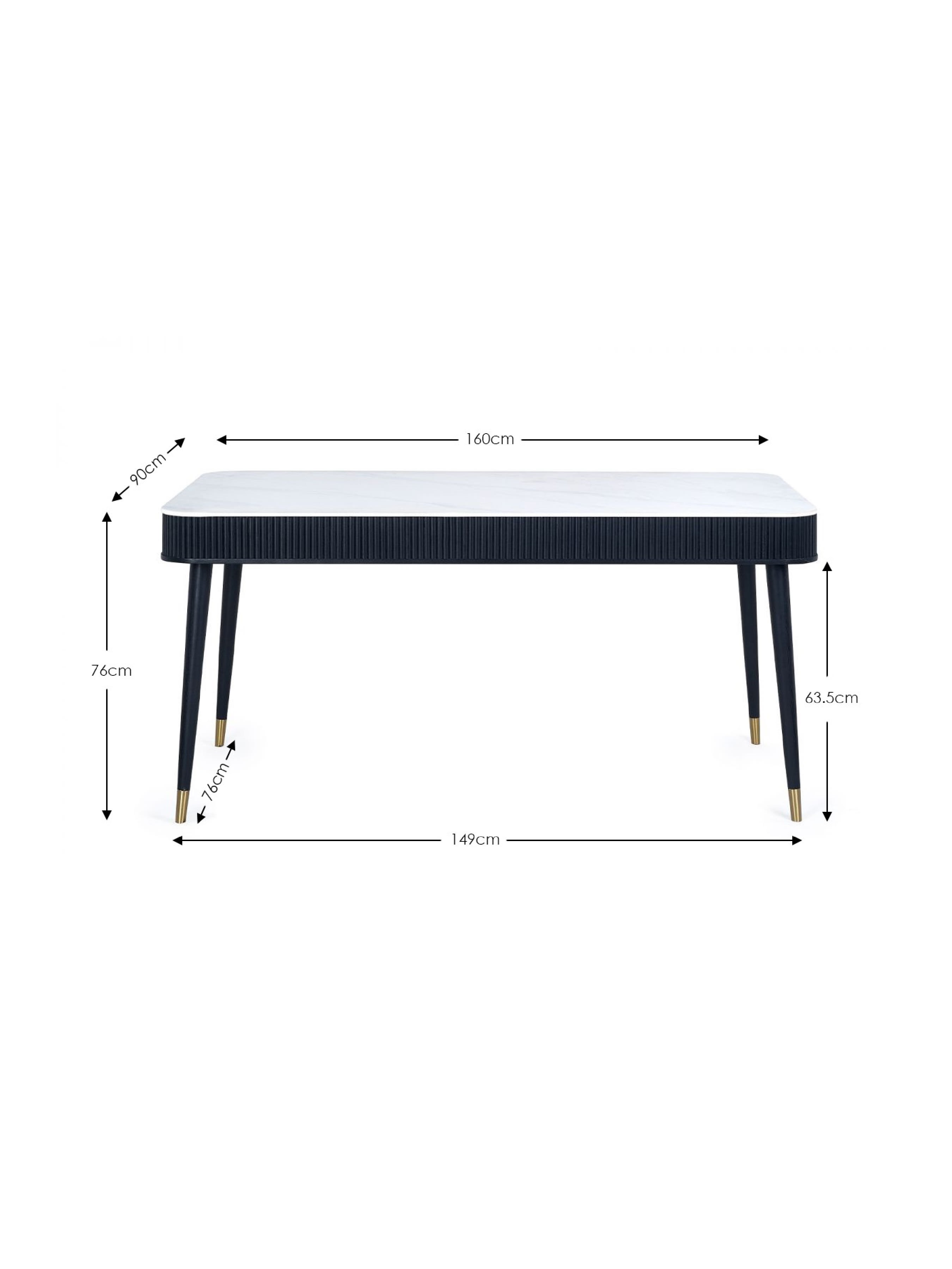 Louis Rectangular Stone Top Table and 4 Hadid Grey Chairs – White Marble Effect and Black