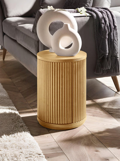 Louis Light Oak Effect Fluted Side Table with Storage