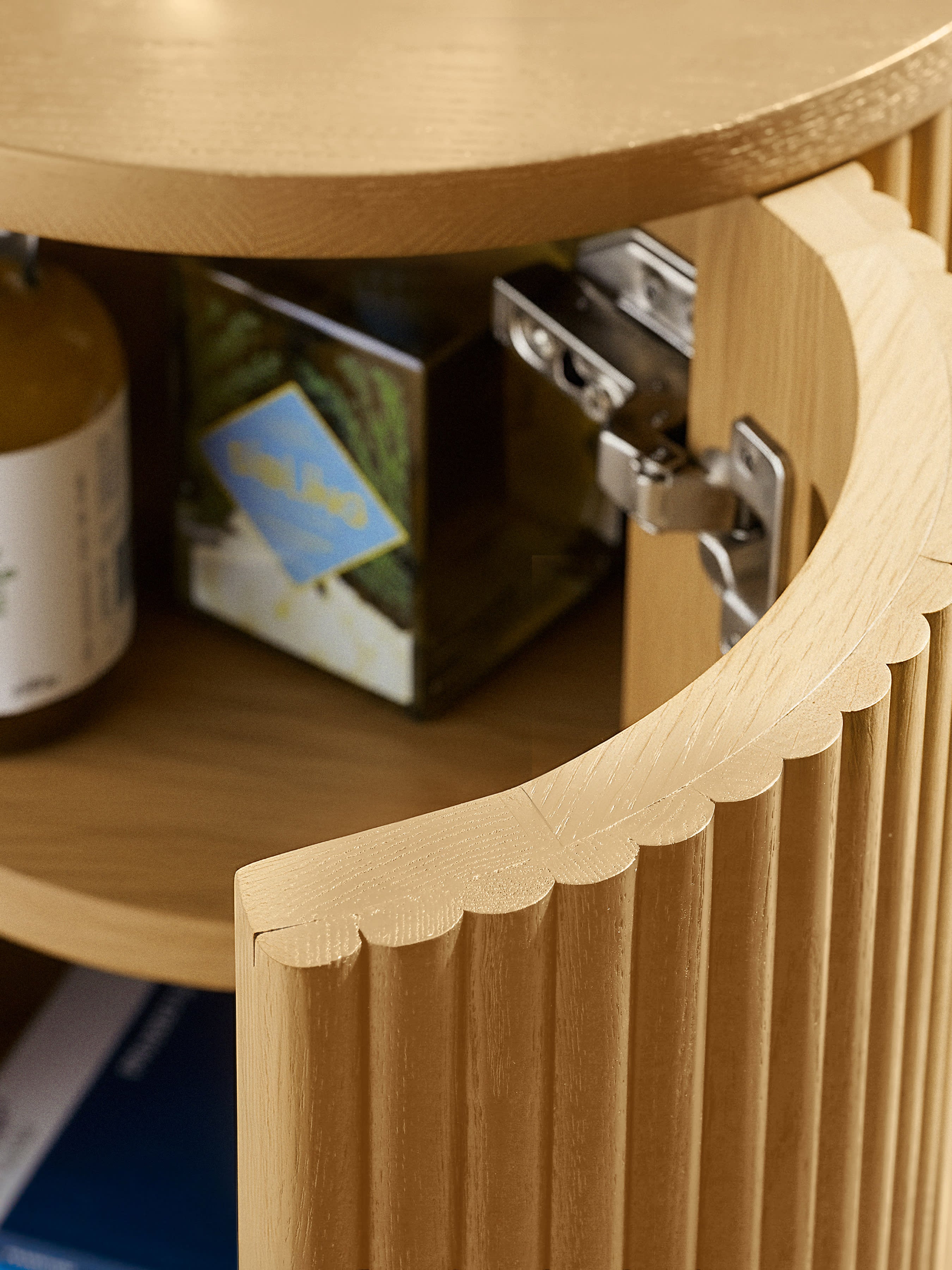 Louis Light Oak Effect Fluted Side Table with Storage