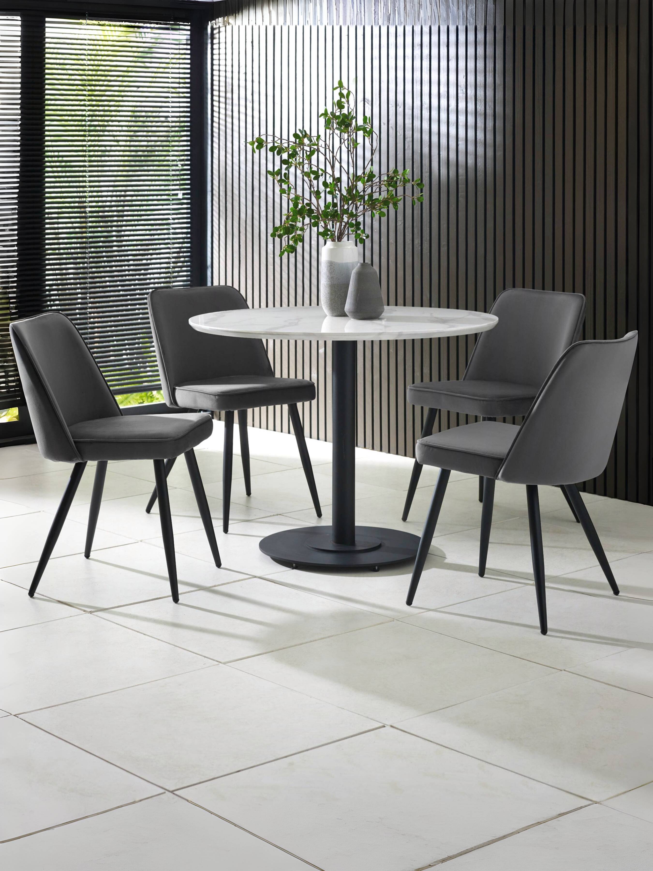 Luca Dining Set – White Marble Effect and Black