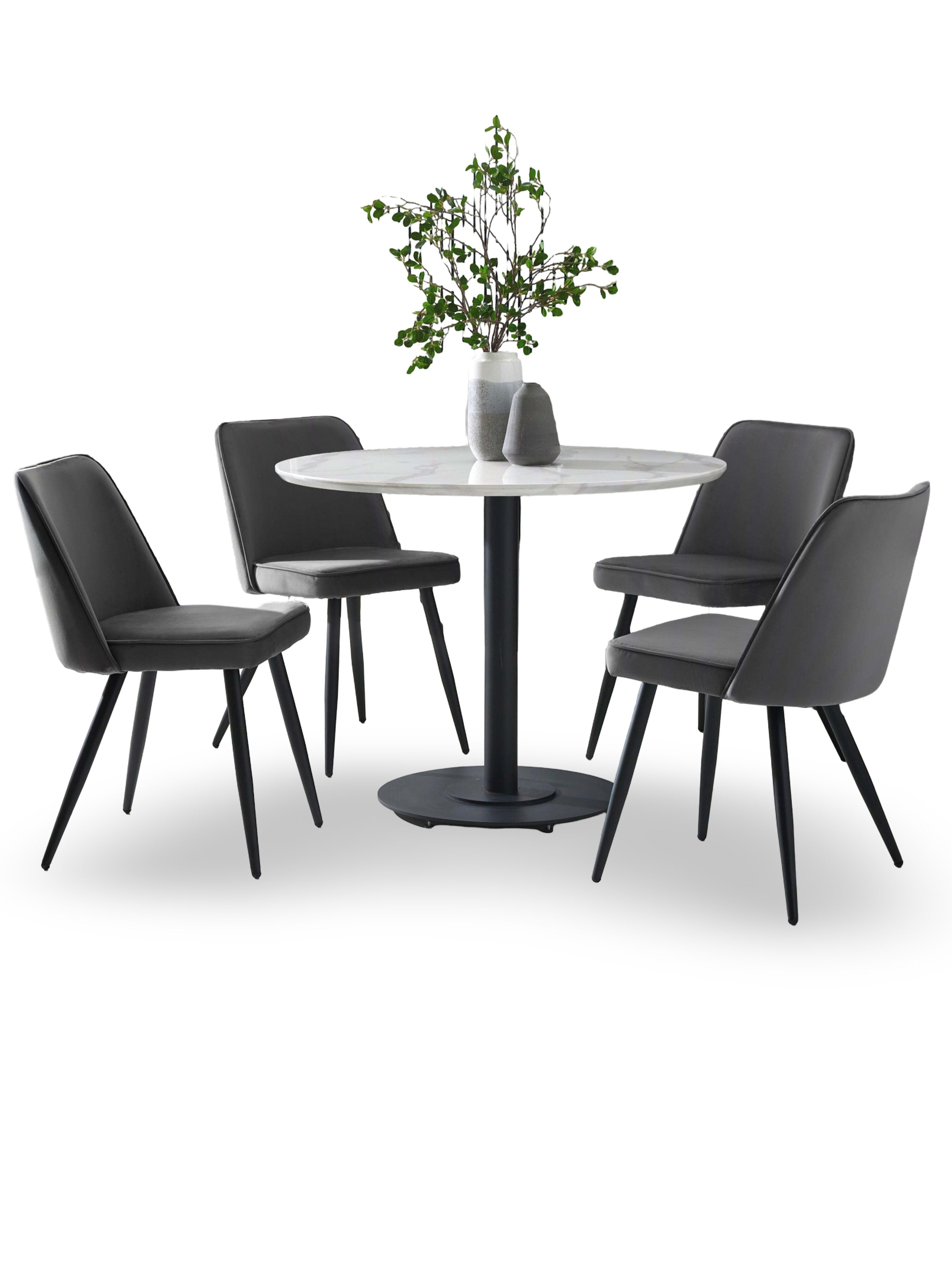 Luca Dining Set – White Marble Effect and Black