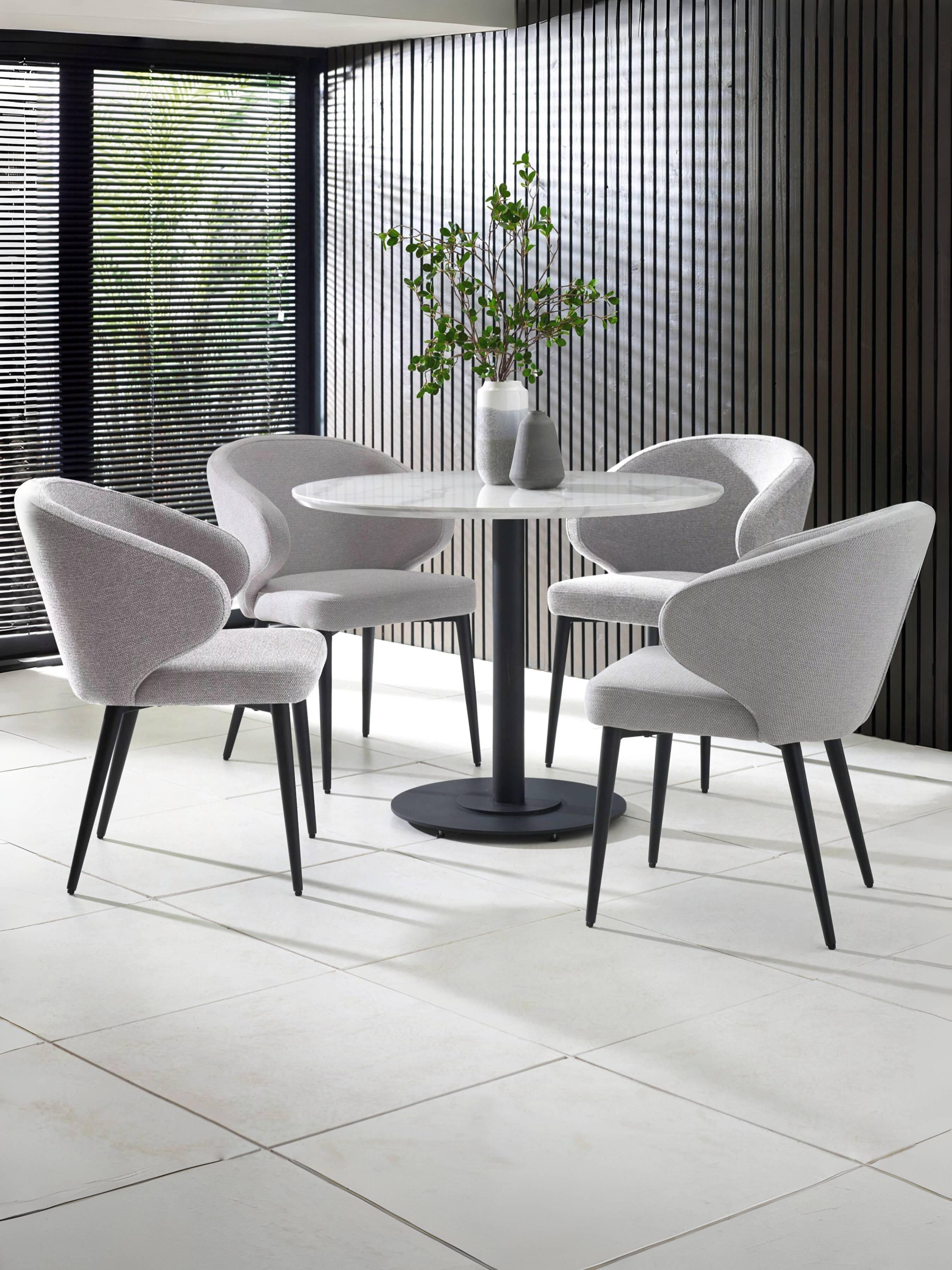 Luca Dining Set – White Marble Effect and Black