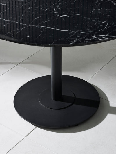 Luca Black 100cm Round Dining Set with 4 Marcus Light Grey Chairs – Black Marble Effect and Light Grey