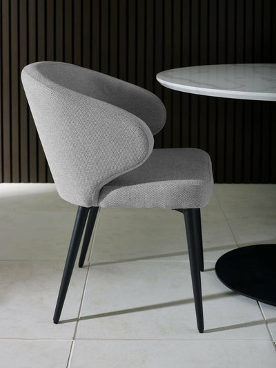 Luca Black 100cm Round Dining Set with 4 Marcus Light Grey Chairs – Black Marble Effect and Light Grey
