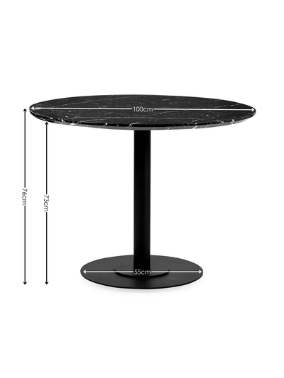 Luca Black 100cm Round Dining Set with 4 Marcus Light Grey Chairs – Black Marble Effect and Light Grey