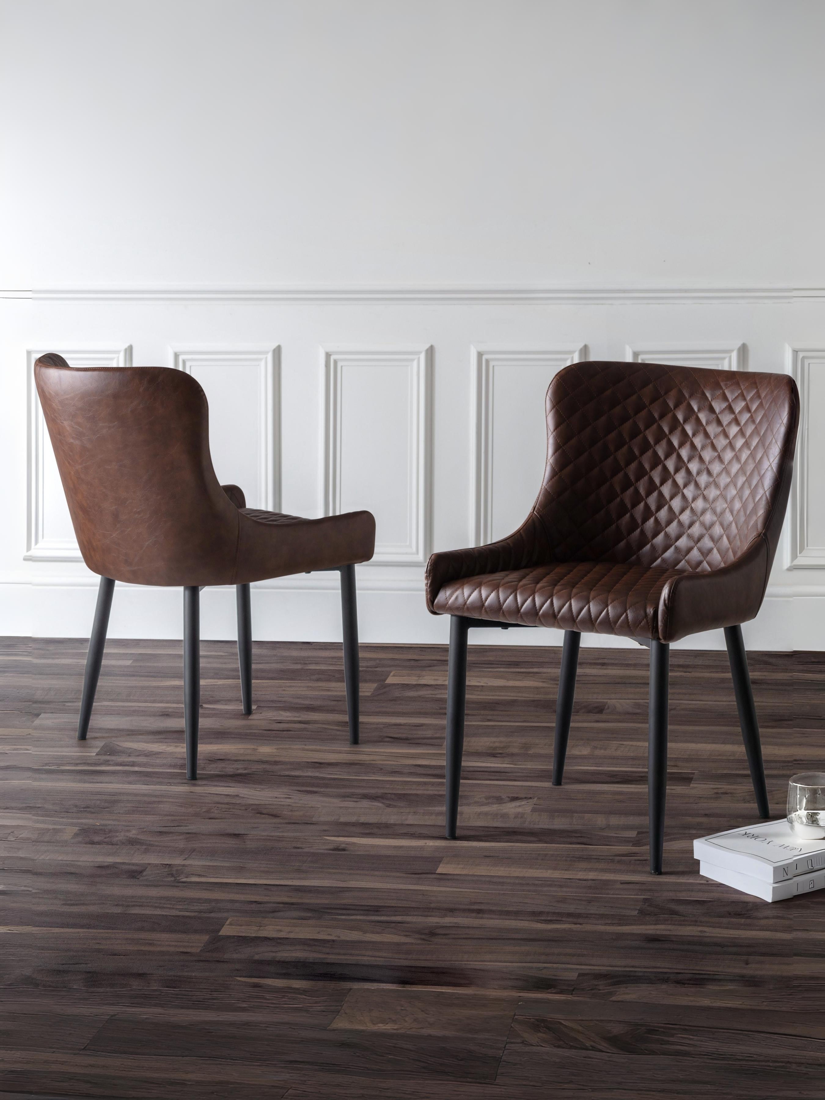 Luxe Faux Leather Dining Chairs Brown (Set Of 2) – Julian Bowen, view 2