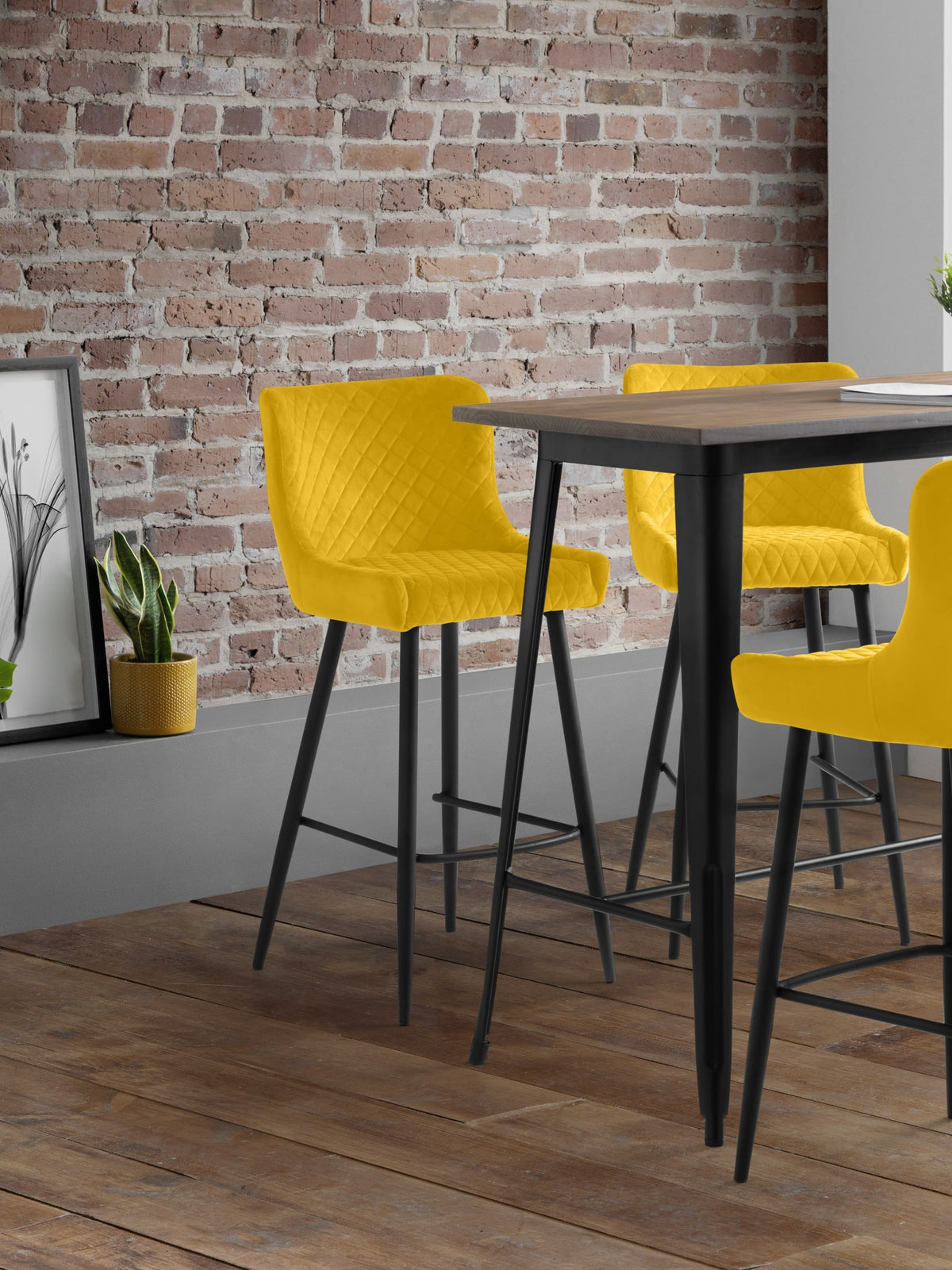 Luxe Velvet Bar Stool - Mustard