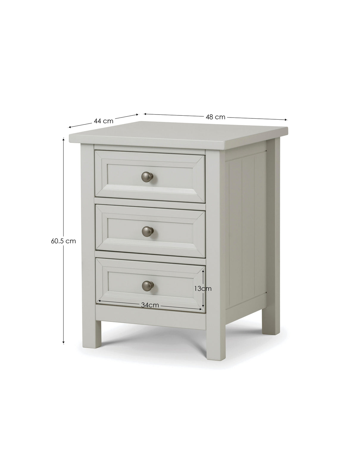 Maine 3 Drawer Bedside- Dove Grey