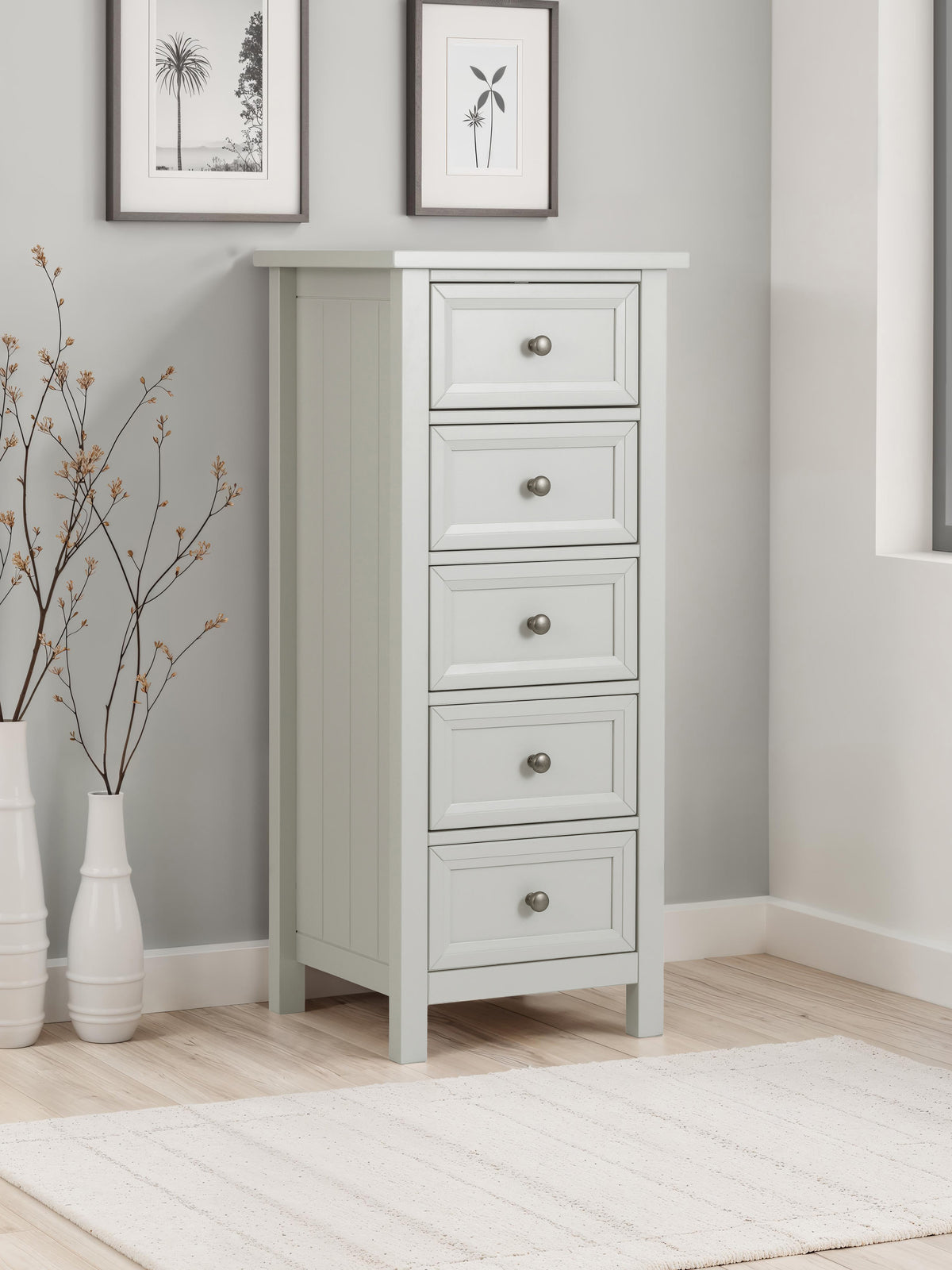 Maine 5 Drawer Tall Chest- Dove Grey