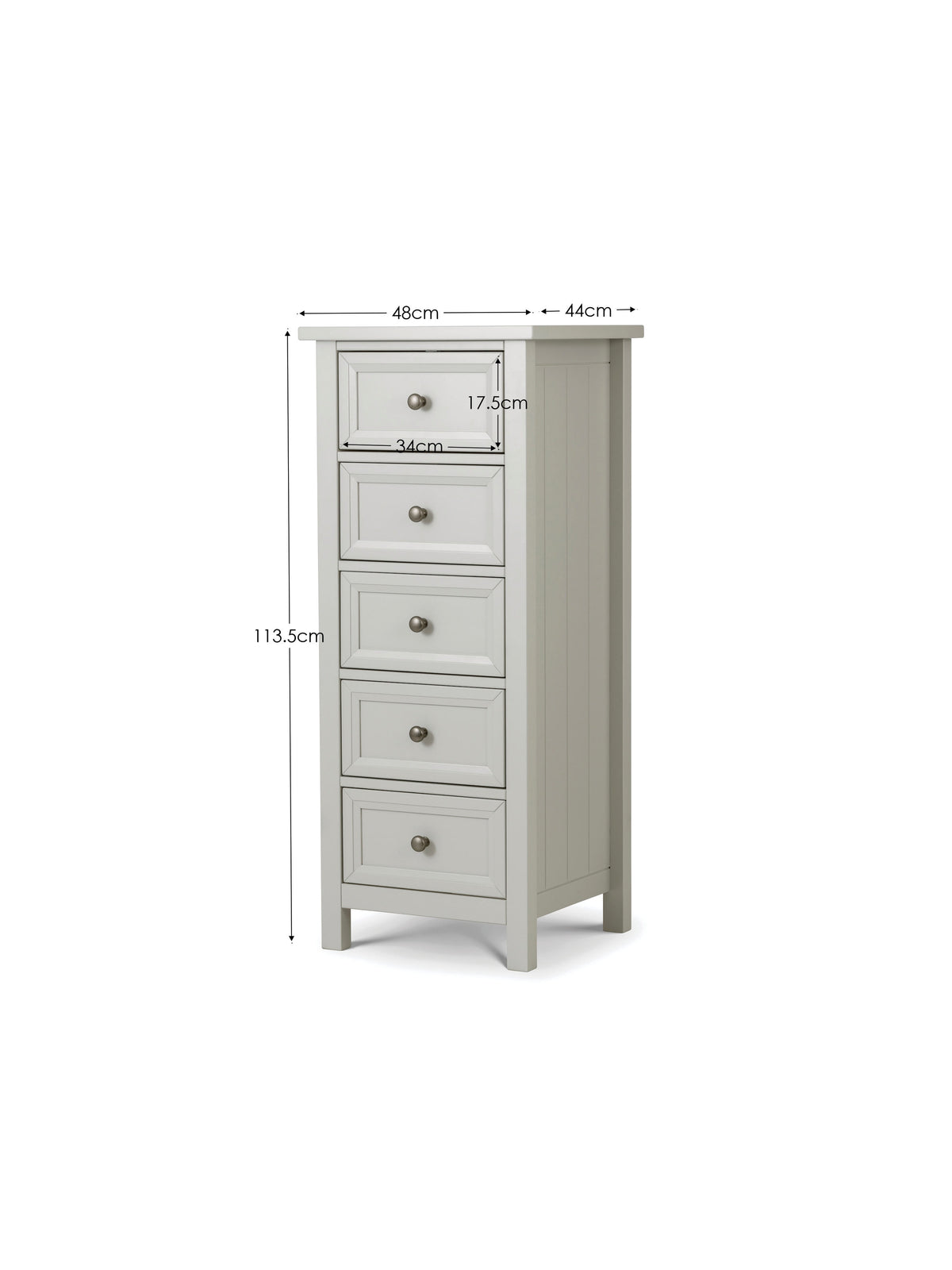 Maine 5 Drawer Tall Chest- Dove Grey