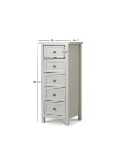 Maine 5 Drawer Tall Chest- Dove Grey
