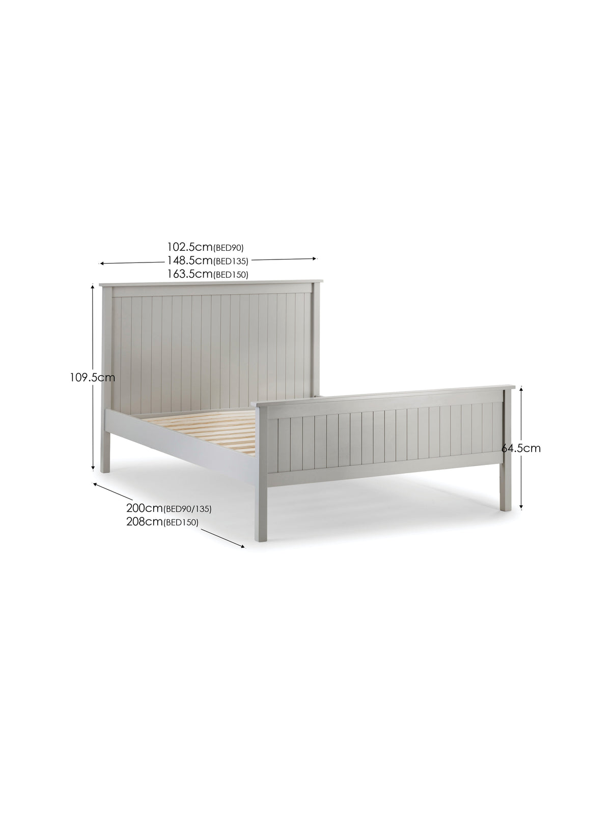 Maine Wooden Bed - Dove Grey