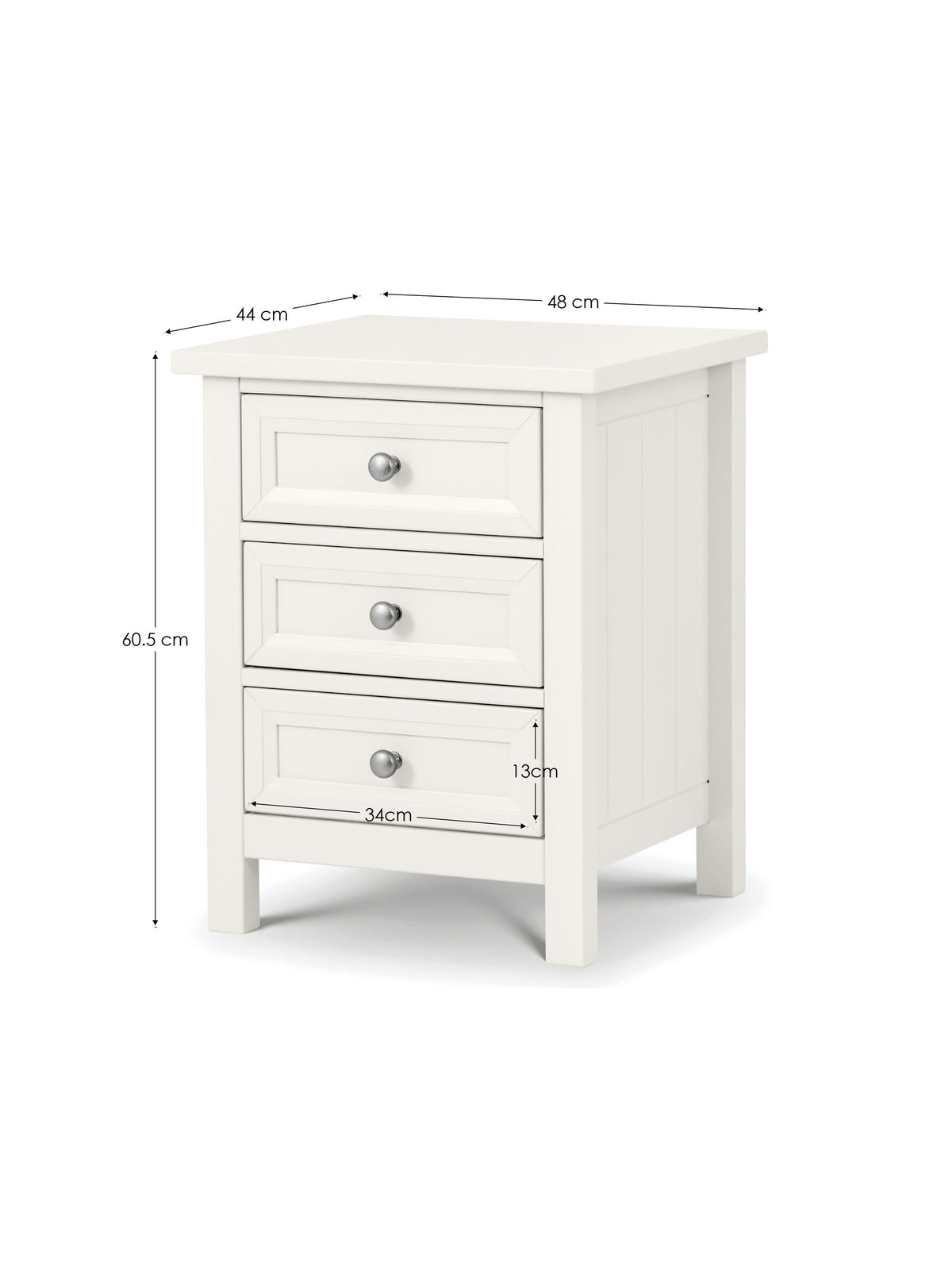 Maine 3 Drawer Bedside - Surf White