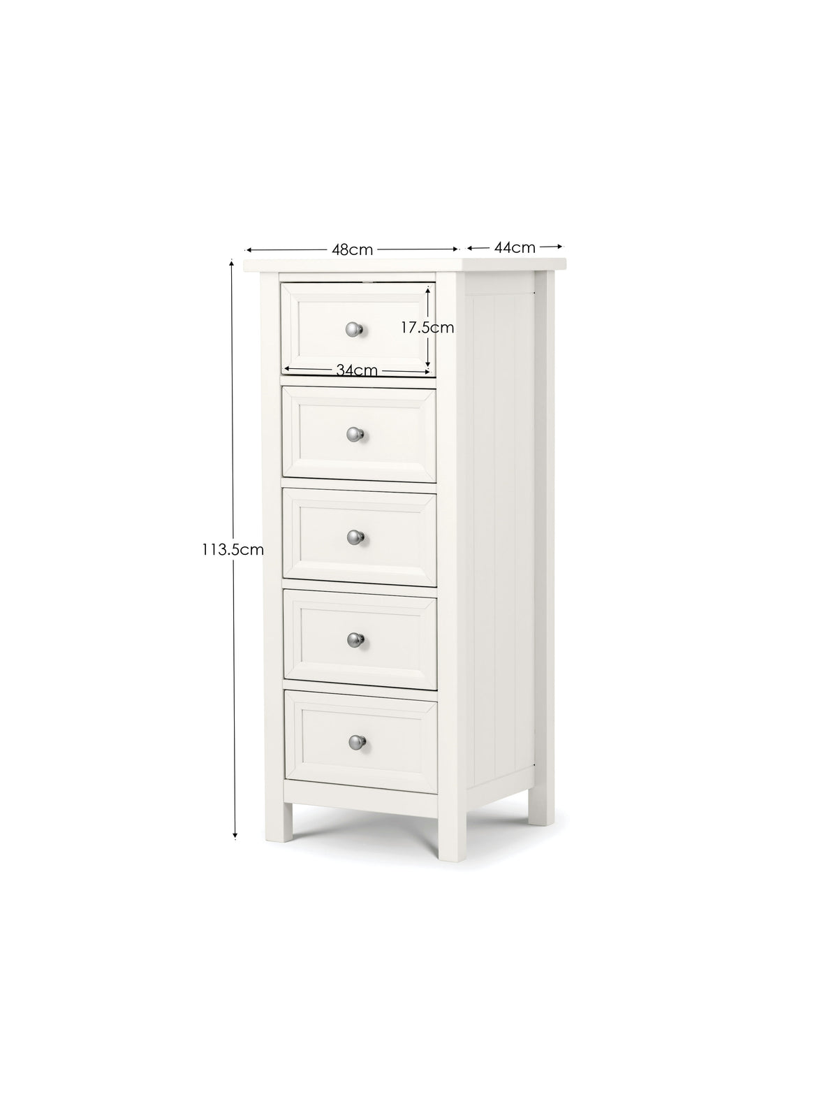 Maine 5 Drawer Tall Chest - Surf White