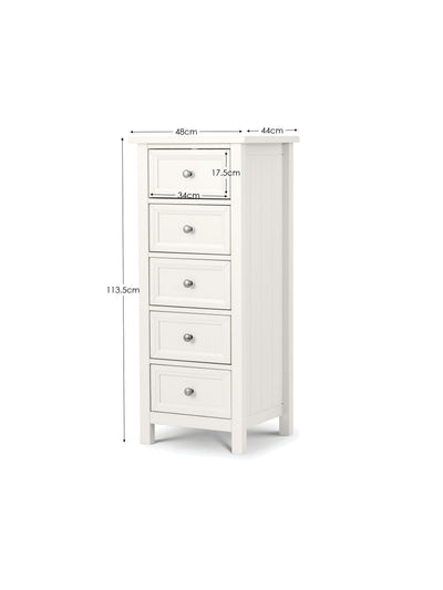 Maine 5 Drawer Tall Chest - Surf White