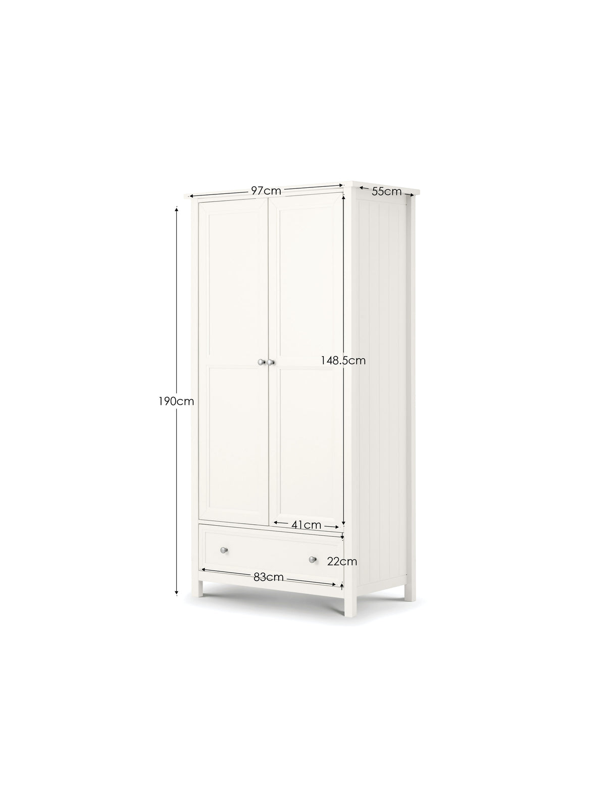 Maine 2 Door Combination Wardrobe - Surf White
