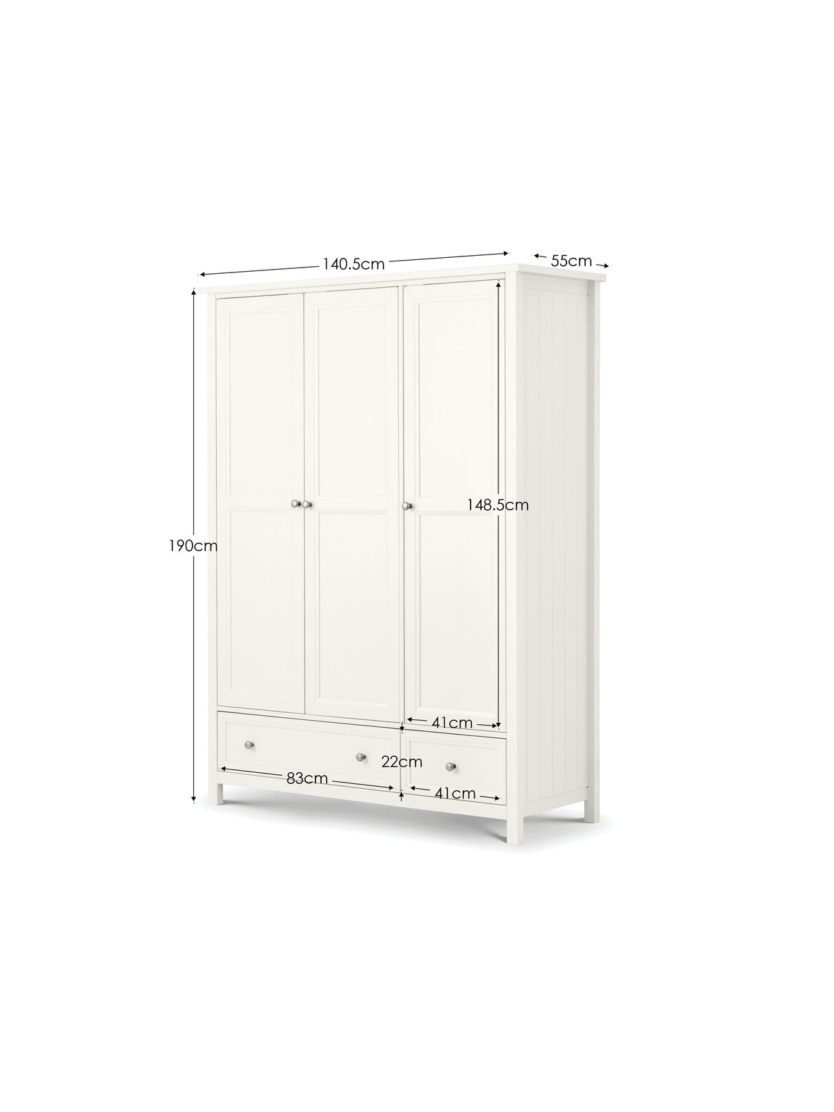 Maine 3 Door Combination Wardrobe - Surf White