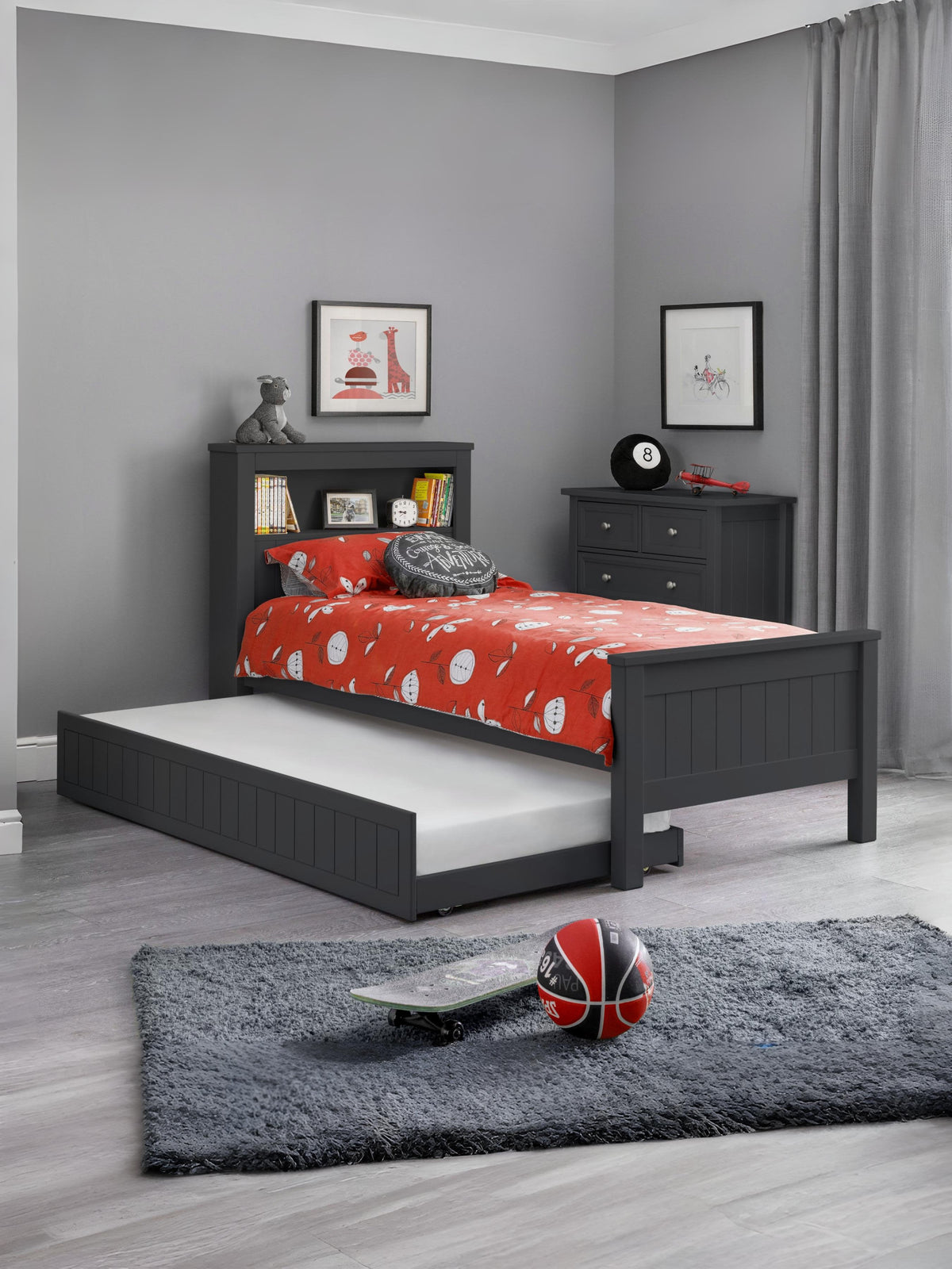 Maine Bookcase Bed - Anthracite