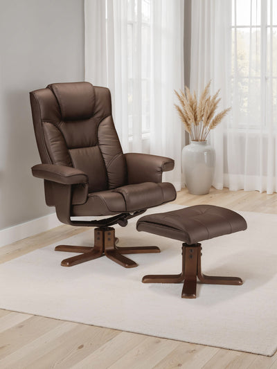 Malmo Swivel Recliner & Stool Brown