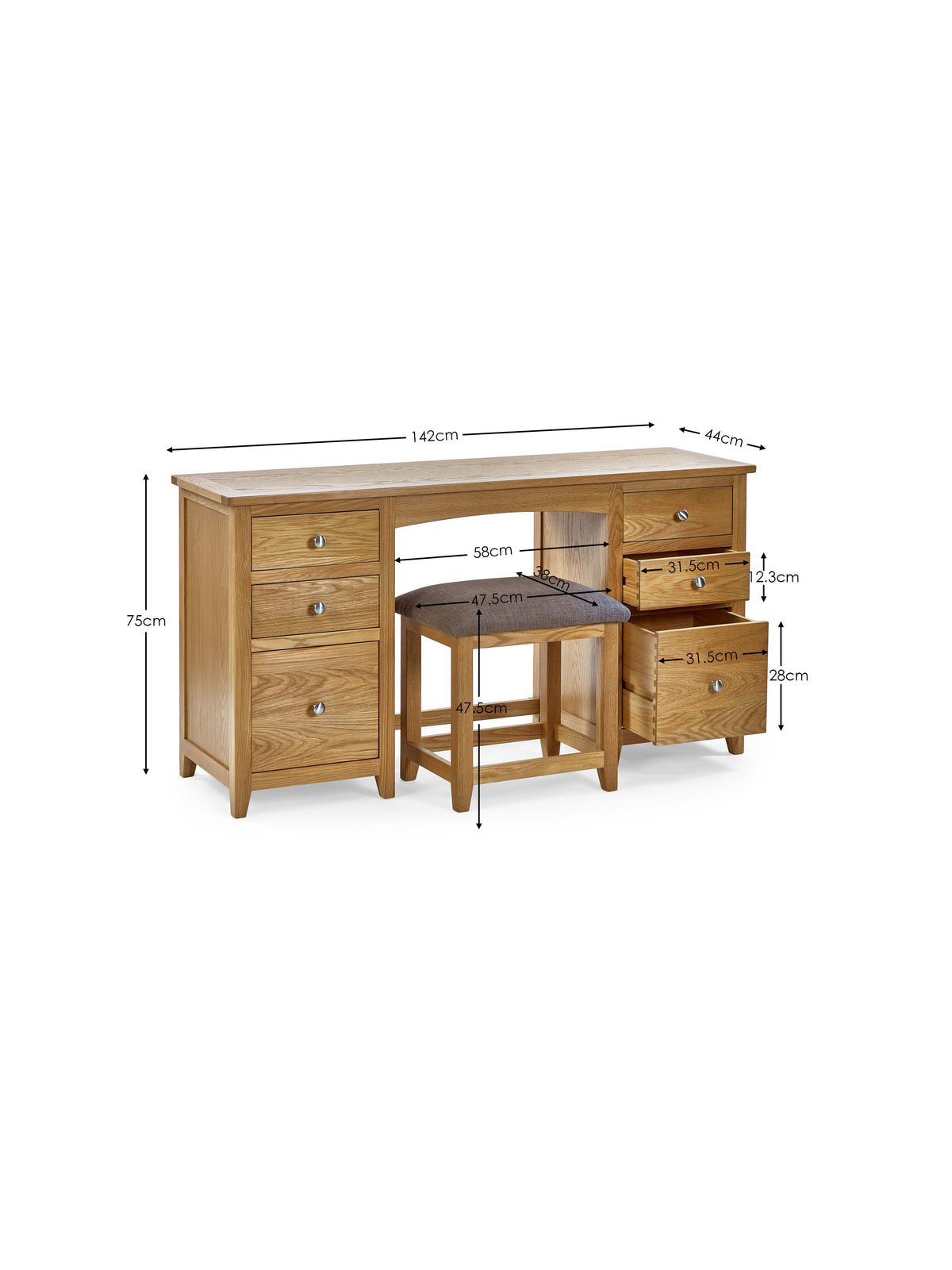 Mallory Twin Pedestal Dressing Table + Stool Set