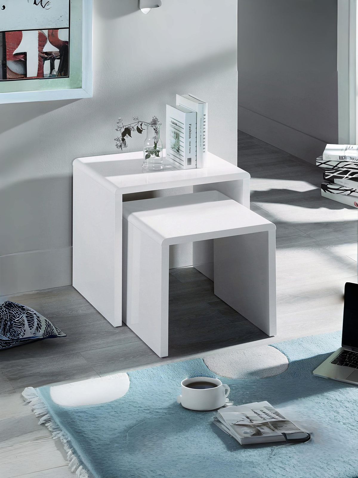 Manhattan High Gloss White Nest Of 2 Tables
