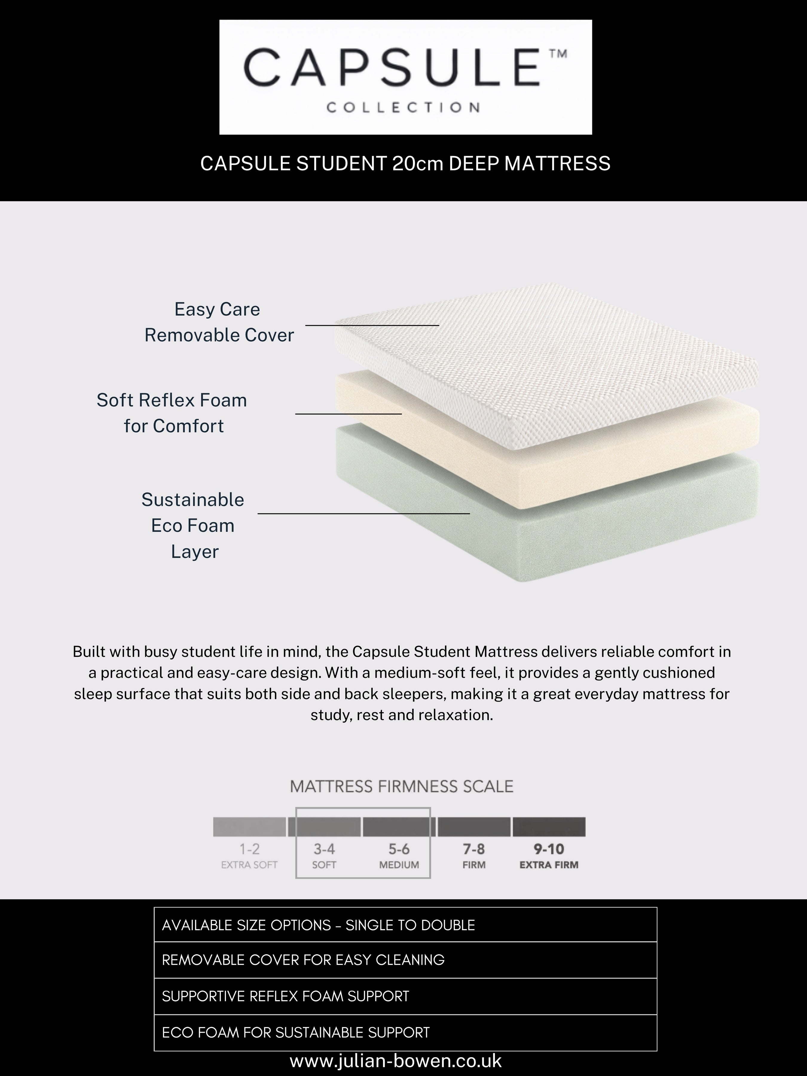 Capsule Student Mattress – White