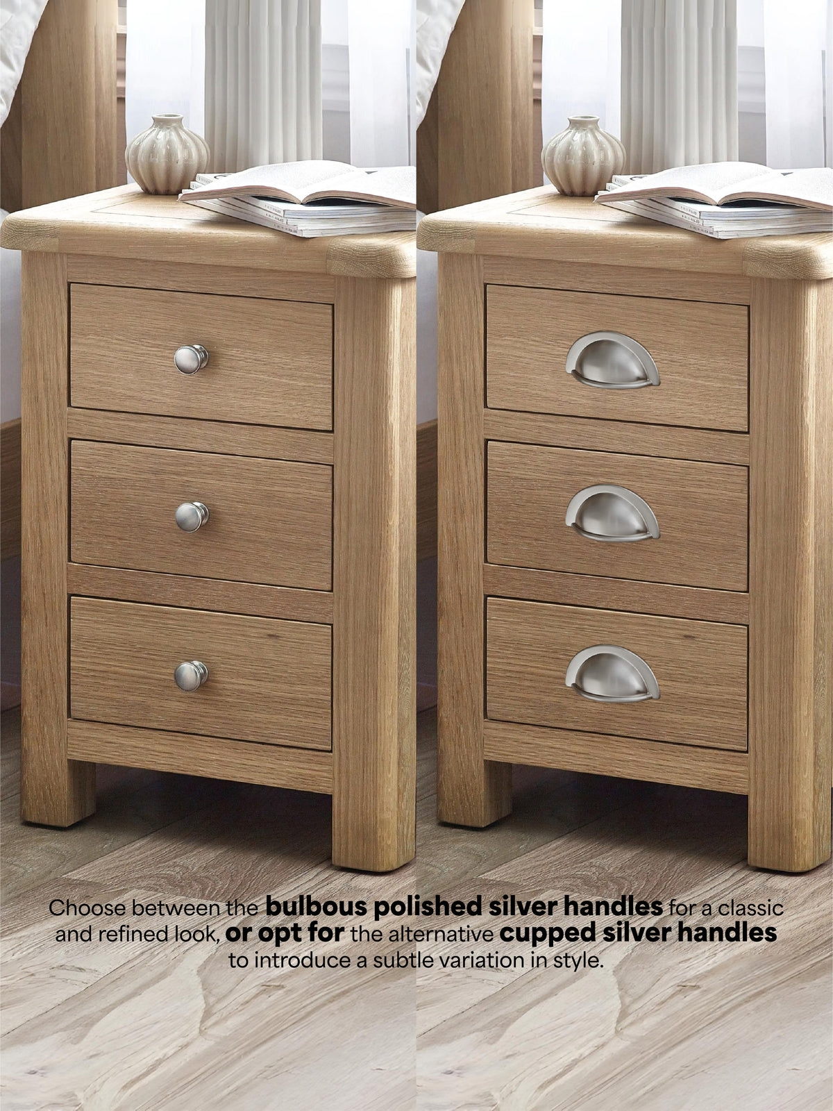 Memphis Limed Oak 3 Drawer Bedside