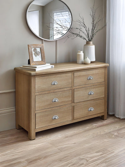 Memphis Limed Oak 6 Drawer Wide Chest