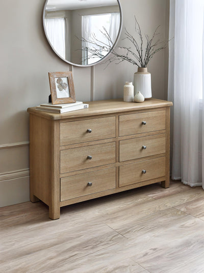 Memphis Limed Oak 6 Drawer Wide Chest