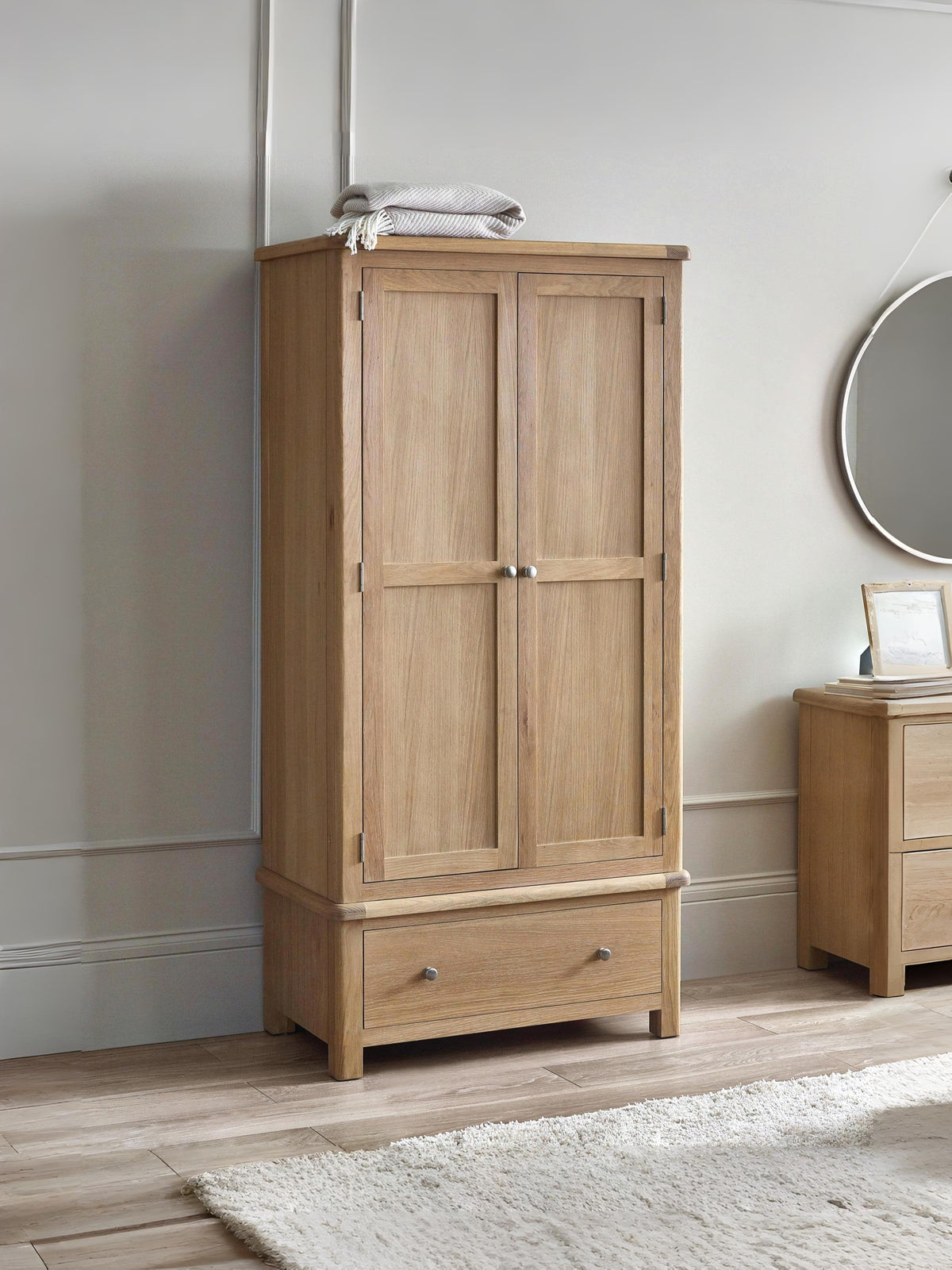 Memphis Limed Oak 2 Door 1 Drawer Wardrobe