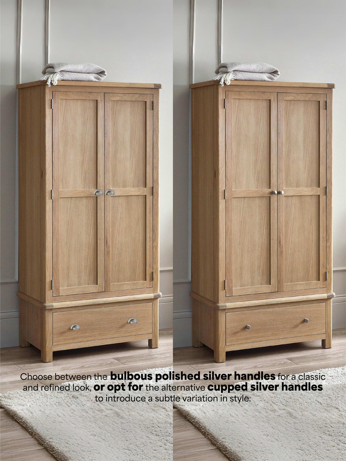 Memphis Limed Oak 2 Door 1 Drawer Wardrobe