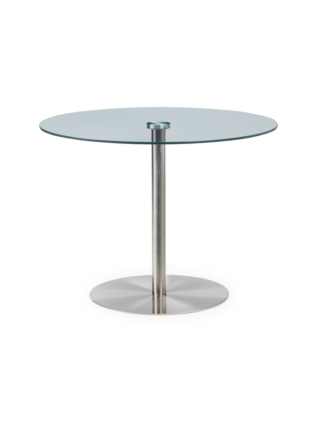 Milan Round Glass Brushed Steel Pedestal Table