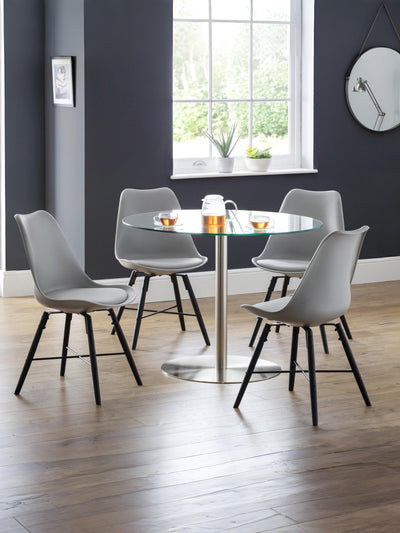 Milan Round Glass Brushed Steel Pedestal Table