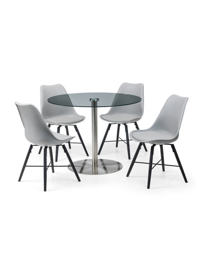 Milan Round Glass Brushed Steel Pedestal Table