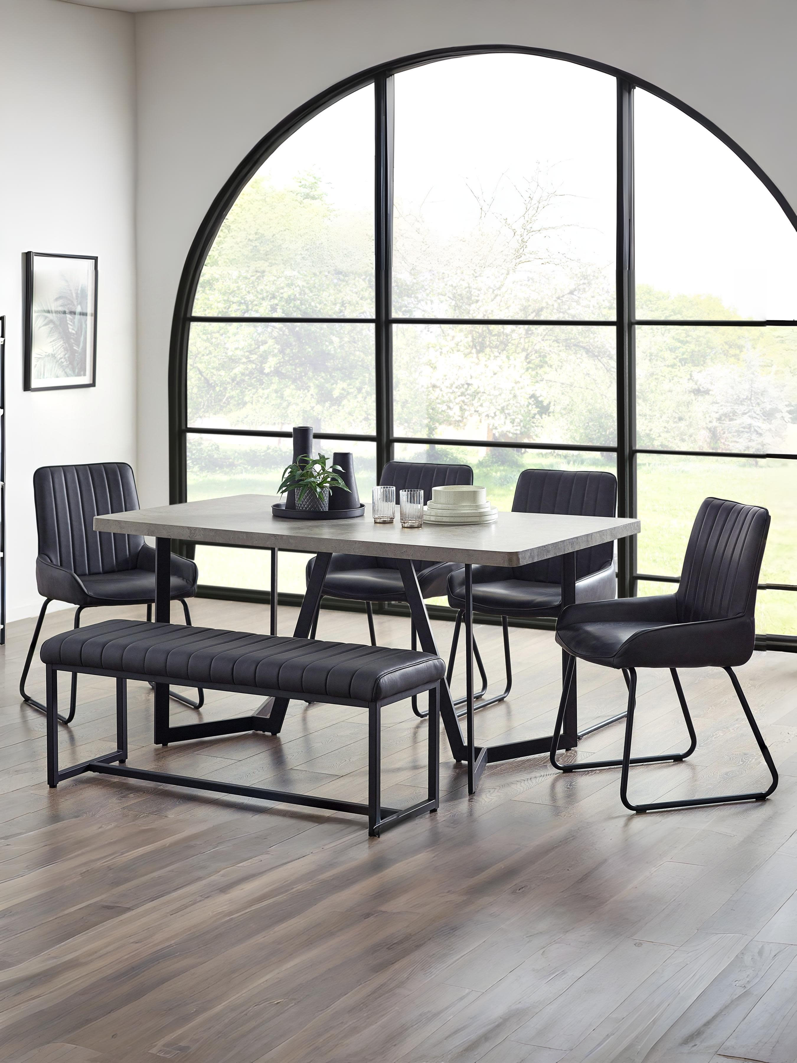 Miller Concrete Effect Dining Table, Soho Bench & 4 Soho Chairs