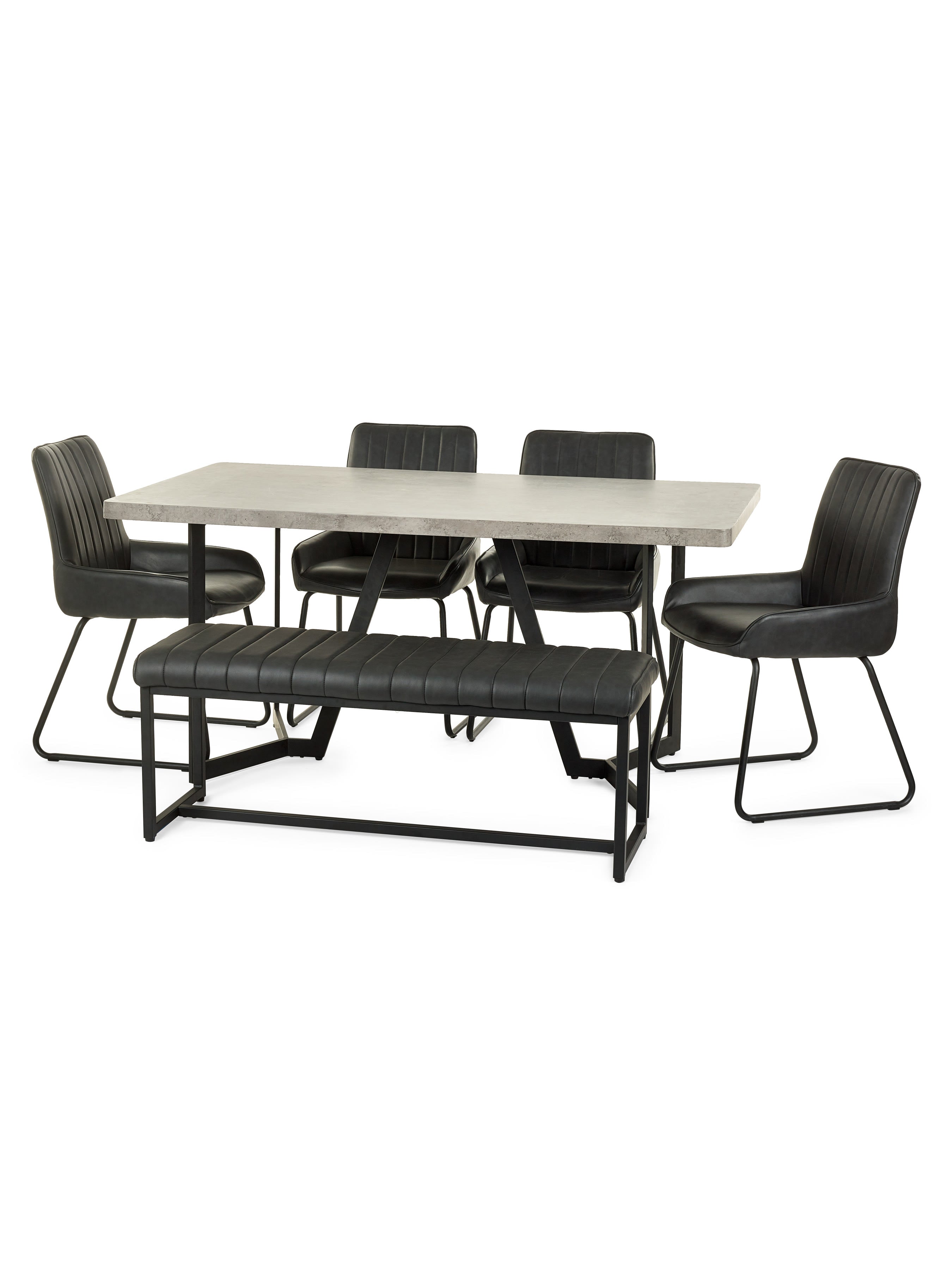 Miller Concrete Effect Dining Table, Soho Bench & 4 Soho Chairs