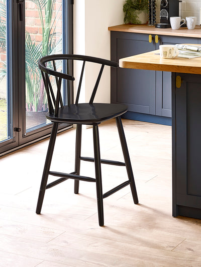 Modena Black Ash 112cm Solid Wood Bar Stool – Black Ash Effect