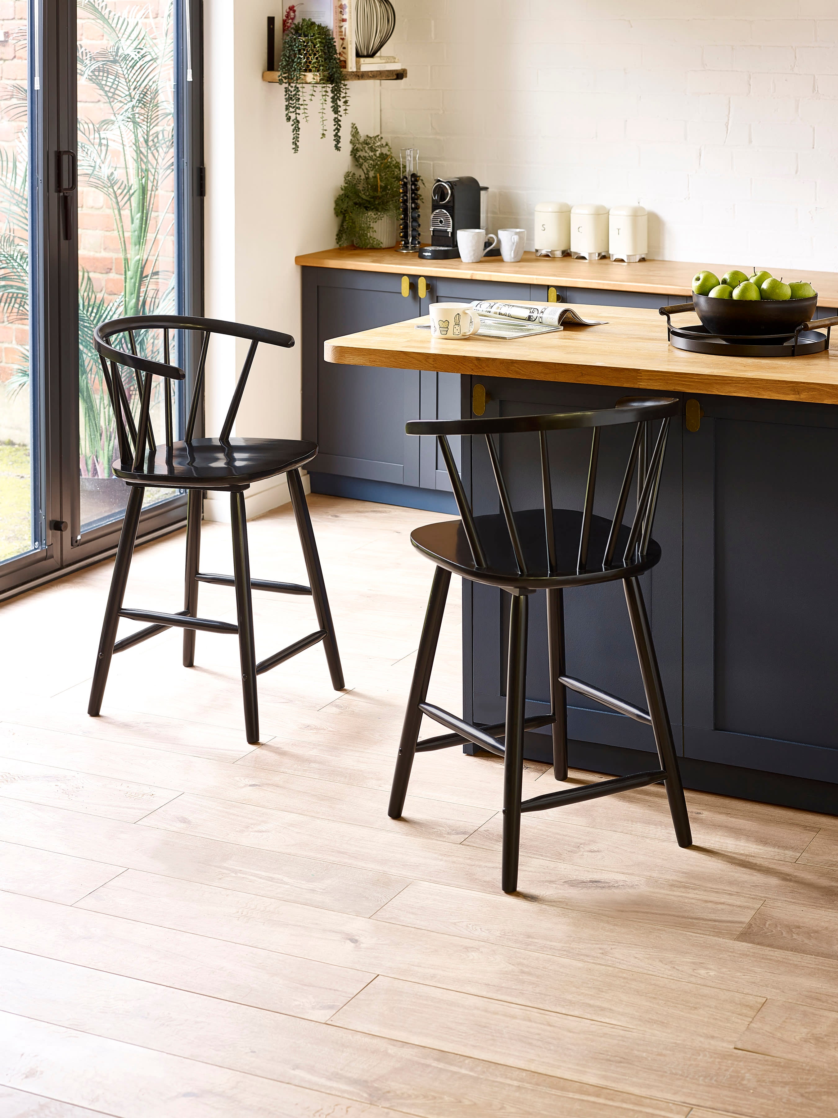 Modena Black Ash 112cm Solid Wood Bar Stool – Black Ash Effect