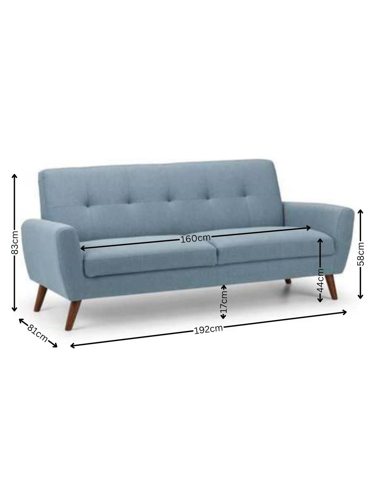 Monza 3 Seater Compact Retro Sofa - Blue