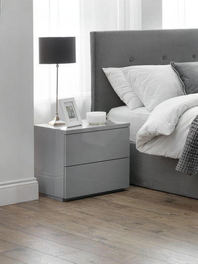 Monaco 2 Drawer Bedside - Grey Gloss