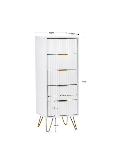 Murano 5 Drawer Tallboy - Matt White
