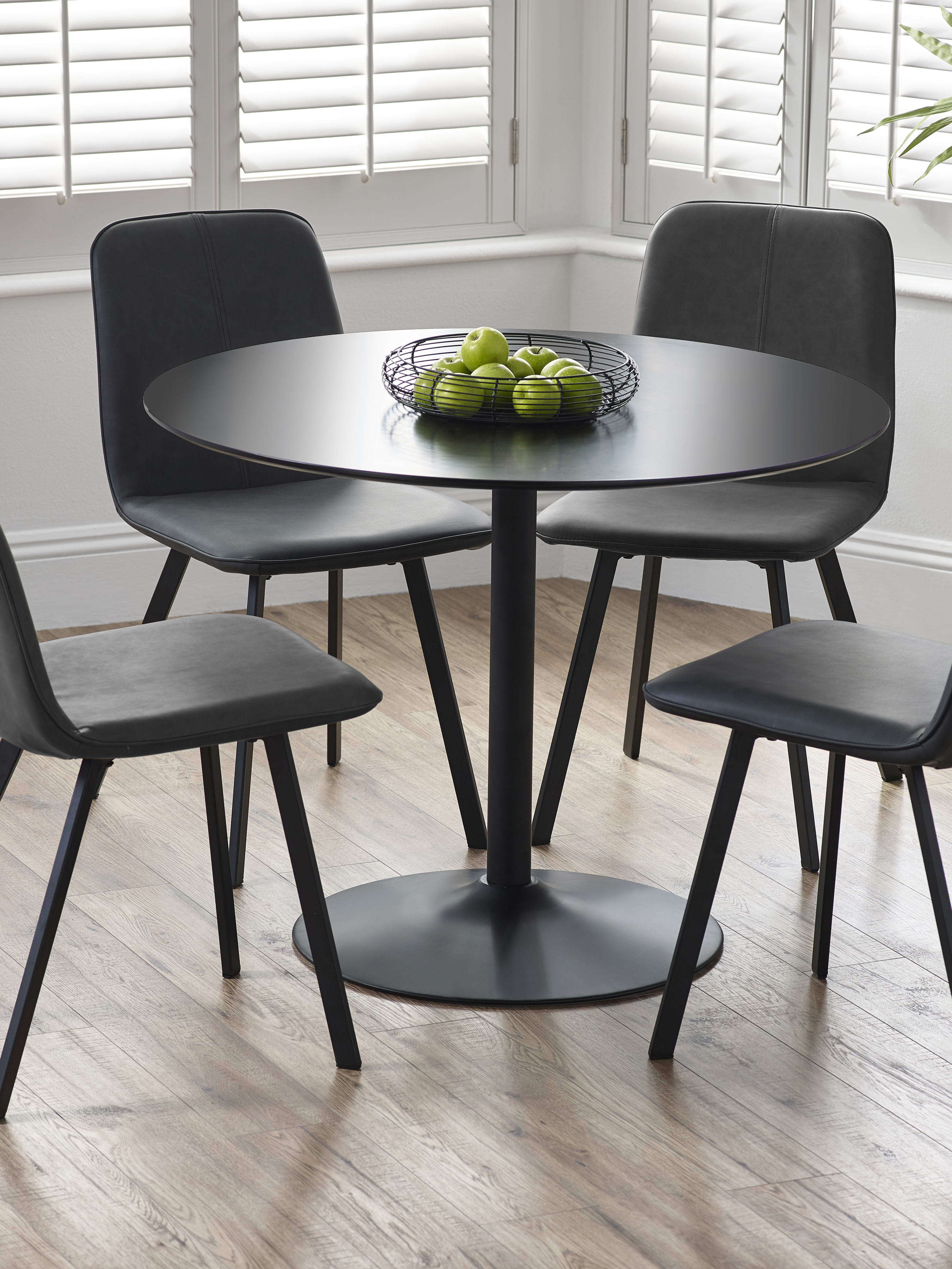 Nero 100cm Round Table & 4 Goya Antique Black Chairs