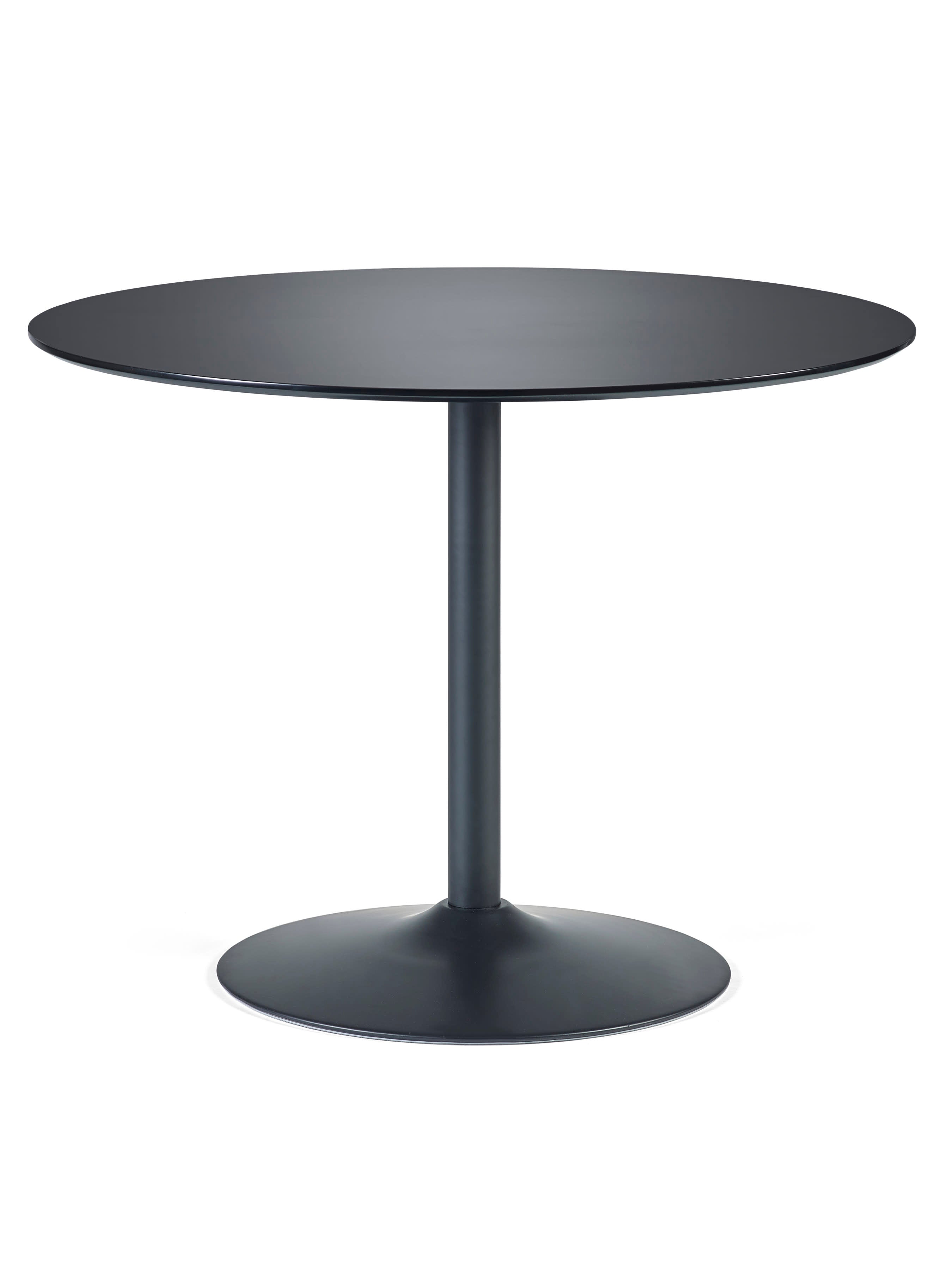Nero 80cm Round Black Dining Table Set with 4 Lottie Blue Chenille Upholstered Dining Chairs – Black and Denim Chenille