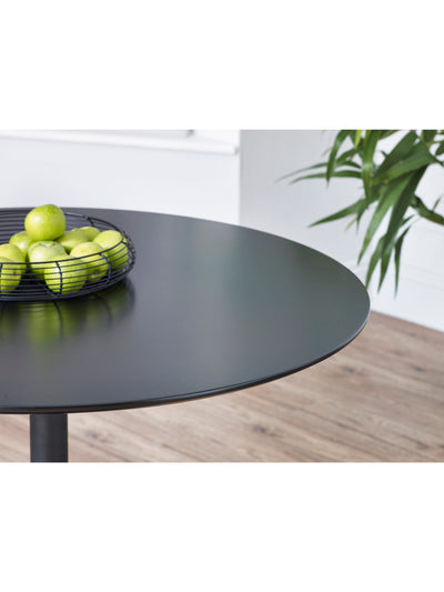 Nero 80cm Round Black Dining Table Set with 4 Lottie Orange Chenille Upholstered Dining Chairs – Black and Terracotta Chenille